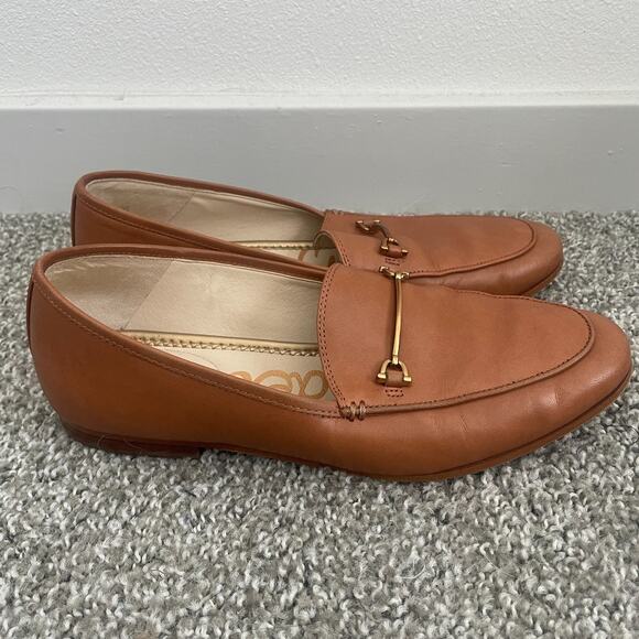 Sam Edelman Loafer Slip On Women 8.5 Lucie Cognac Tan Pointed Toe Buckle Minimal - Picture 1 of 7